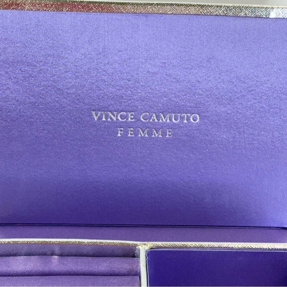 🆕 Vince Camuto Jewelry Box Silver Metallic Purple Satin Organizer Case